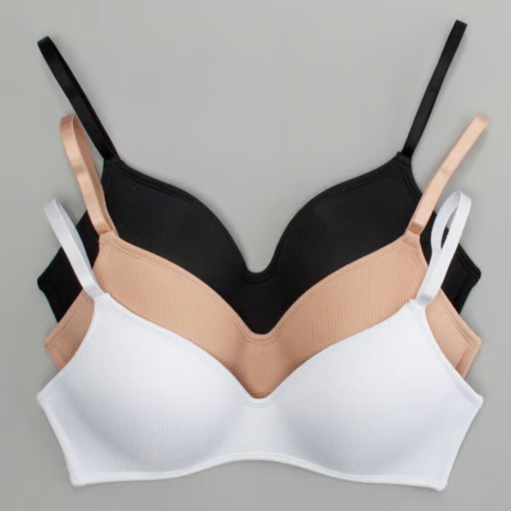 Rene Rofe 3pk. Weekender Bra size 38C NWT White Beige Black